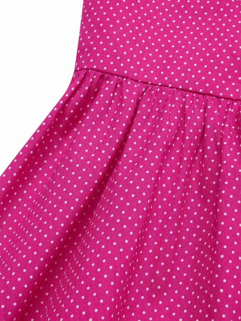 This Pink 1950s Polka Dots Halter Cotton Dress wraps her in 1950s elegance, one twirl at a time