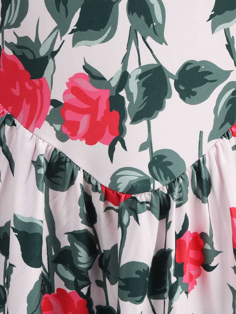 Pink 1950s Rose & Green Leaf Swing Dress: beautiful vintage dress, retro fashion, elegant style with timeless appeal