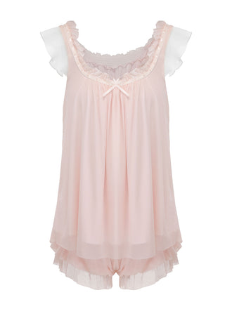Pink 1950s Ruffle Neck Short Pajamas, vintage fashion, retro style - perfect for women who love vintage and retro fashion