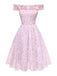 Pink 1950s Ruffled Off-Shoulder Floral Dress - vintage dress, retro fashion, rockabilly