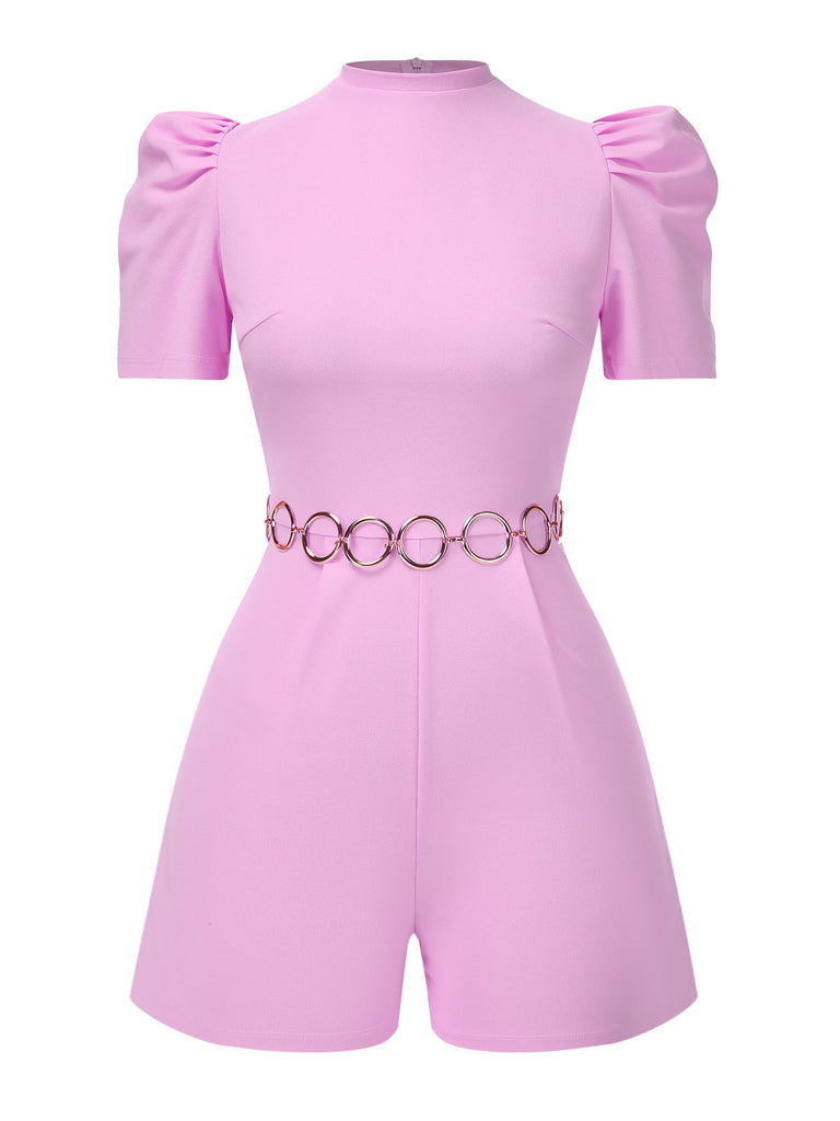 She adds this Pink 1950s Solid Puff Chain Belt Romper and suddenly it's 1950s perfection