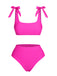 Pink 1950s Solid Shoulder Tie BIkini Set, vintage swimsuit, pin-up swimwear - perfect for women who love vintage and retro fashion