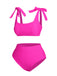 Pink 1950s Solid Shoulder Tie BIkini Set, vintage swimsuit, pin-up swimwear - perfect for women who love vintage and retro fashion