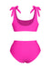 Pink 1950s Solid Shoulder Tie BIkini Set, vintage swimsuit, pin-up swimwear - perfect for women who love vintage and retro fashion