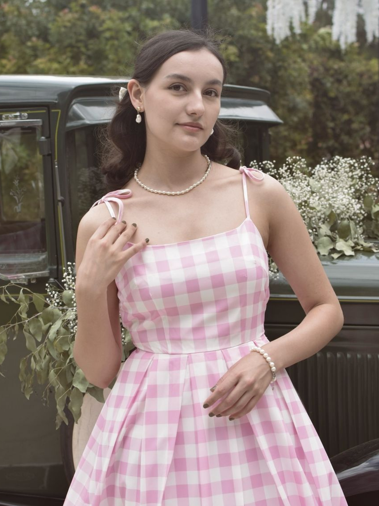 pink white gingham dress Retro Stage Pink & White Gingham Swing Dress 1950s Dress