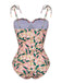This Pink 1950s Spaghetti Strap Plants Print Swimsuit carries 1950s vacation dreams in every stitch
