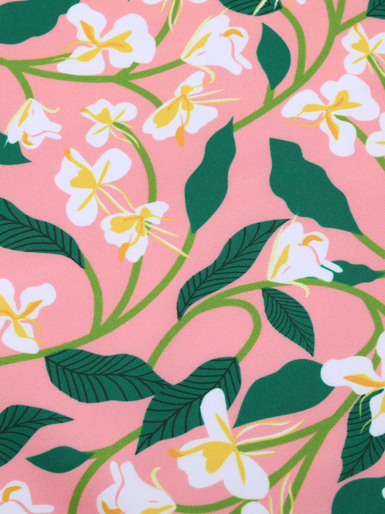 Pink 1950s Spaghetti Strap Plants Print Swimsuit — because 1950s glamour never goes out of style