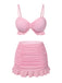 Pink 1950s Spaghetti Strap Ruffle Solid Swimsuit: 1950s Riviera elegance, reimagined for her