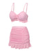 This Pink 1950s Spaghetti Strap Ruffle Solid Swimsuit carries 1950s vacation dreams in every stitch