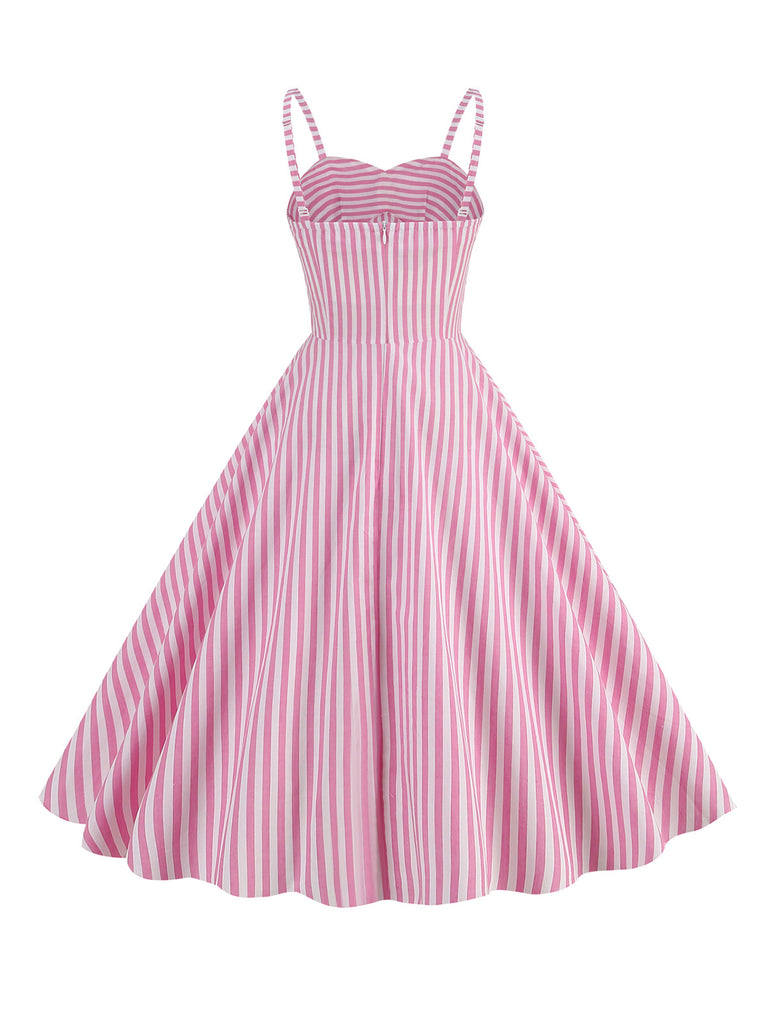 ZAPAKA Women Vintage Dress Spaghetti Straps Pink Stripes Swing 1950s Dress, Pink / S ZAPAKA Women Vintage Dress Spaghetti Straps Pink Stripes Swing 1950s Dress, Pink / S