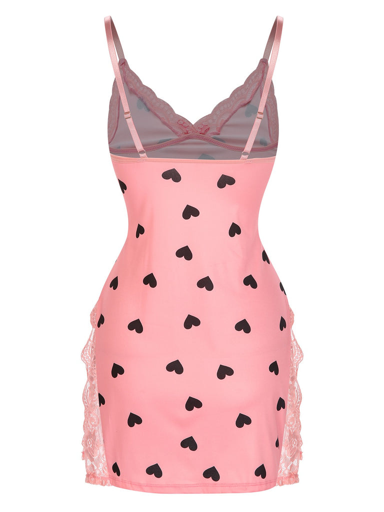 Pink 1950s Spaghetti Straps Lace Hearts Nightgown, vintage fashion, retro style - perfect for women who love vintage and retro fashion