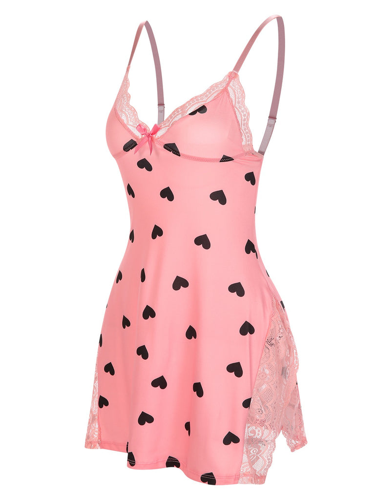 Pink 1950s Spaghetti Straps Lace Hearts Nightgown, vintage fashion, retro style - perfect for women who love vintage and retro fashion