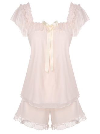 Pink 1950s Square Collar Ribbon Pajamas, vintage pajamas, retro nightwear - perfect for women who love vintage and retro fashion