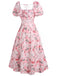 Pink 1950s Square Neck Floral Dress - vintage dress, retro fashion, rockabilly