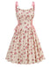 She slips into this Pink 1950s Strap Ditsy Floral Lace-Up A-Line Dress and suddenly it's a 1950s daydream