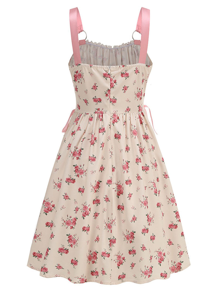 navy blue dress for baby girl Puff Sleeve Ditsy Floral A-line Dress – Beisat