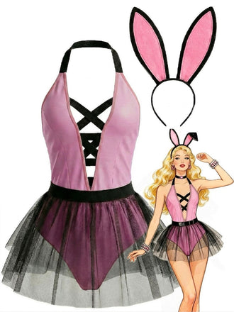 Pink 1950s Strappy Tulle Bunny Costume Set - vintage fashion, retro style