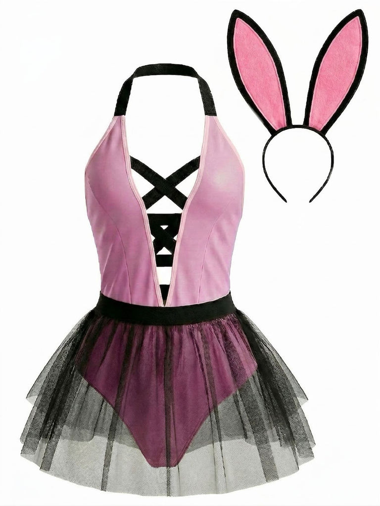 Pink 1950s Strappy Tulle Bunny Costume Set - vintage fashion, retro style