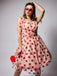 She slips into this Pink 1950s Strawberry Mesh Swing Dress and suddenly it's a 1950s daydream