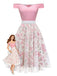Pink 1950s Sweetheart Rose Mesh Off-Shoulder Dress - vintage dress, retro fashion, rockabilly