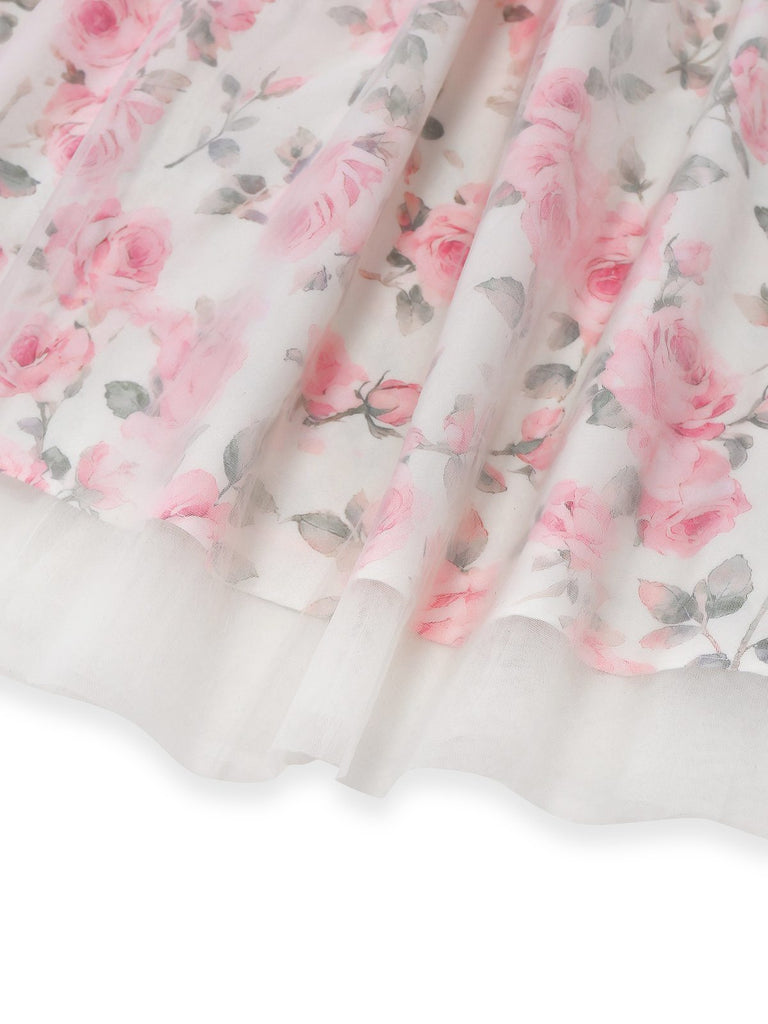 Pink 1950s Sweetheart Rose Mesh Off-Shoulder Dress - vintage dress, retro fashion, rockabilly