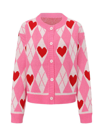 Pink 1950s Valentine Heart Knit Cardigan Sweater - vintage fashion, retro style