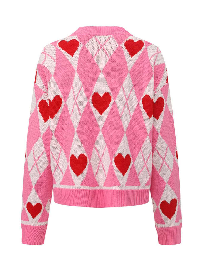 Pink 1950s Valentine Heart Knit Cardigan Sweater - vintage fashion, retro style