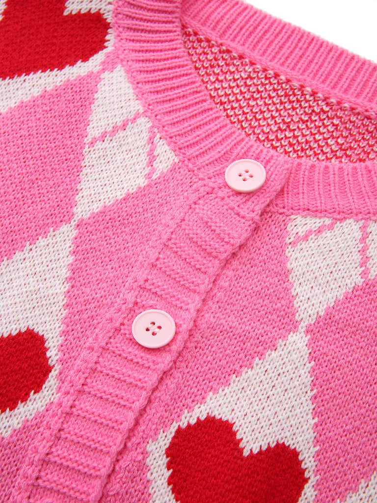 Pink 1950s Valentine Heart Knit Cardigan Sweater - vintage fashion, retro style