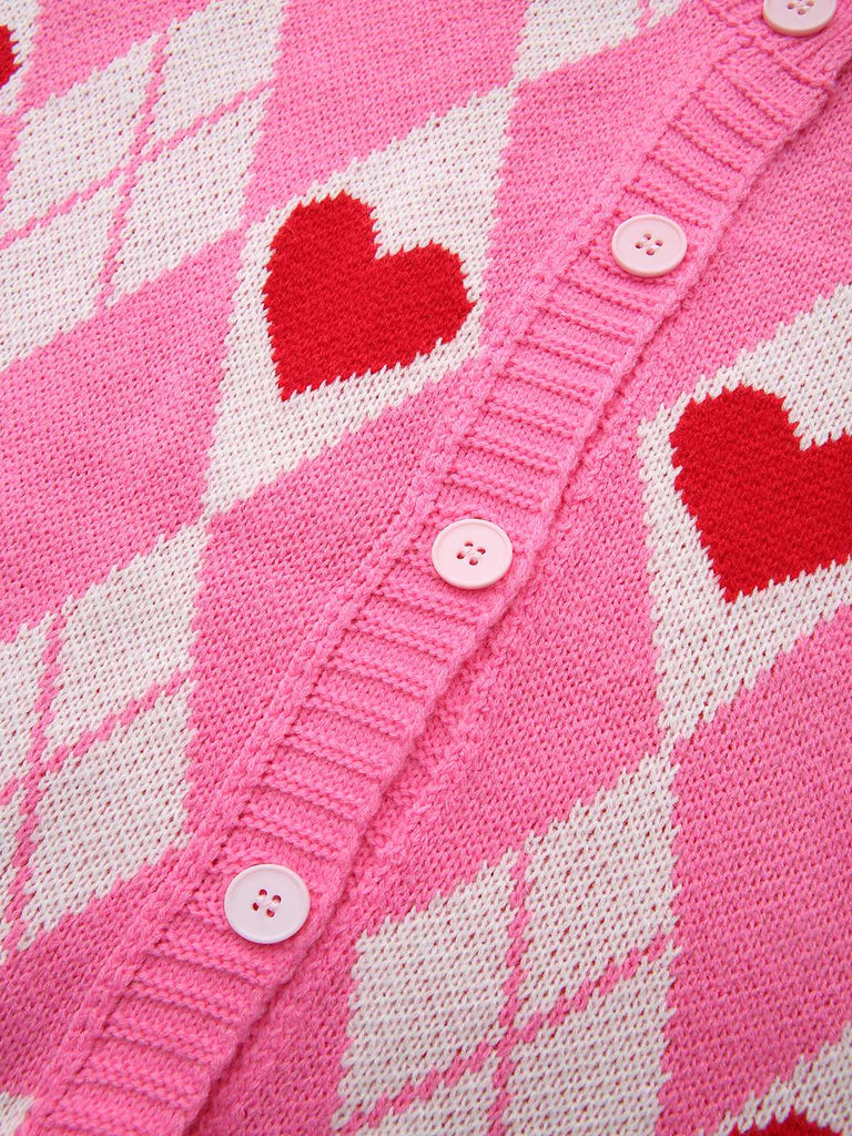 Pink 1950s Valentine Heart Knit Cardigan Sweater - vintage fashion, retro style