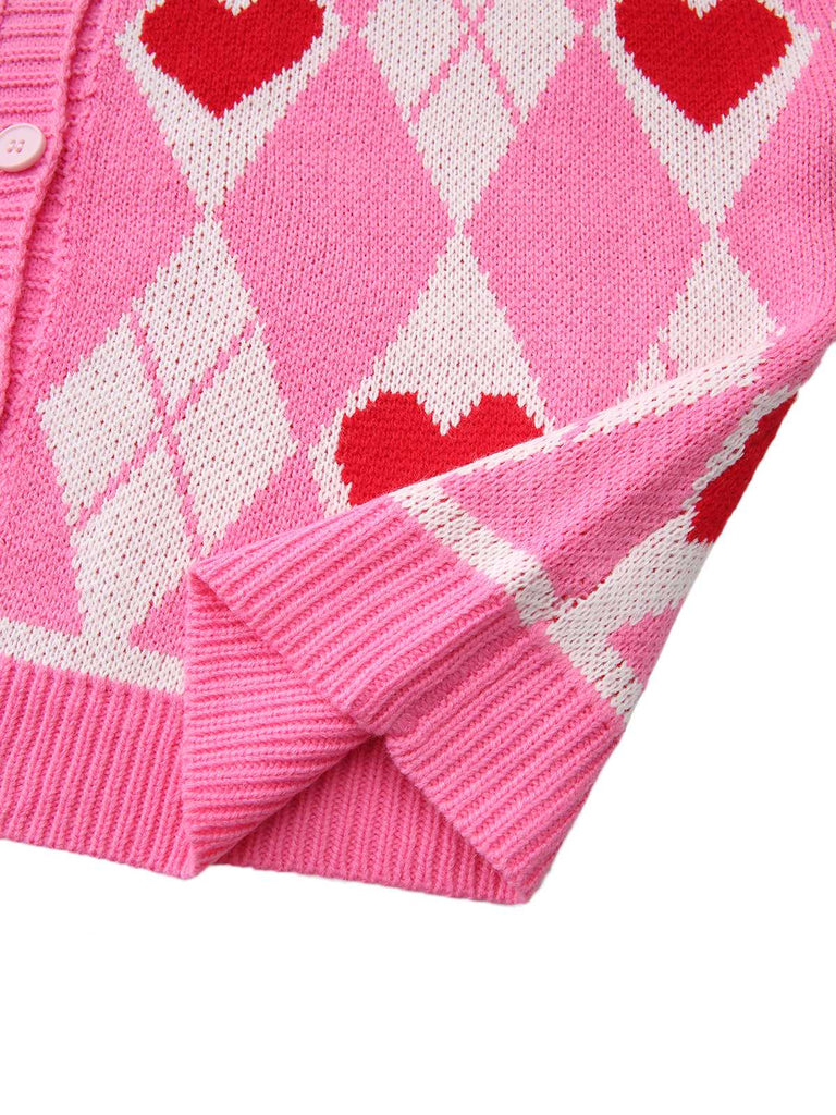 Pink 1950s Valentine Heart Knit Cardigan Sweater - vintage fashion, retro style