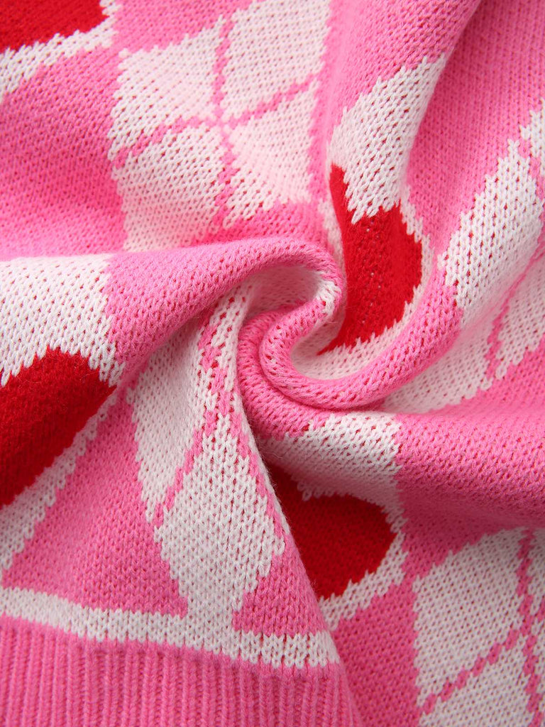 Pink 1950s Valentine Heart Knit Cardigan Sweater - vintage fashion, retro style