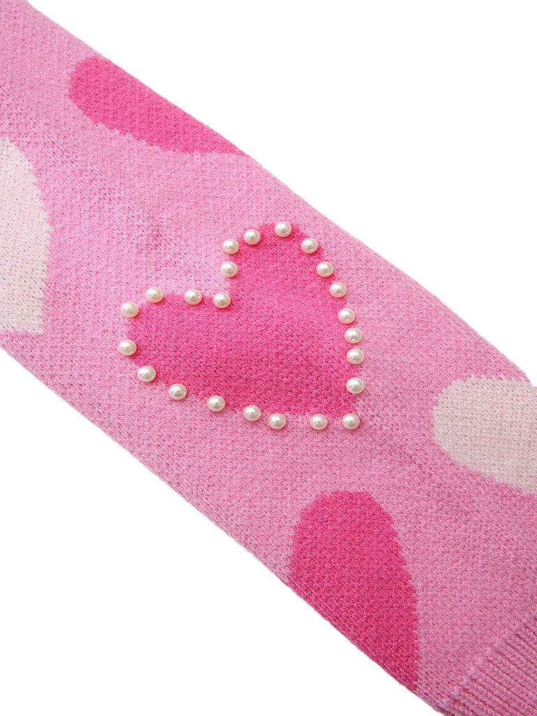 Pink 1950s Valentine's Day Heart Pearl Sweater - vintage fashion, retro style