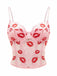 Pink 1950s Valentine's Day Kiss Print Lace Corset - vintage fashion, retro style