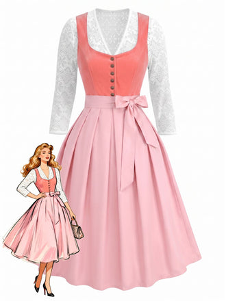 Pink 1950s Velvet Sweetheart Neck Dress & Apron & Lace Top, vintage dress, retro fashion, rockabilly, pin-up fashion - vintage inspired fashion