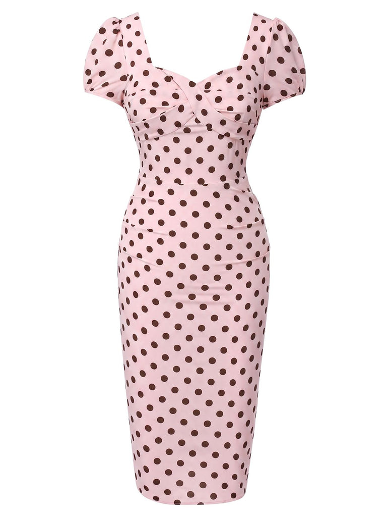 [Pre-Sale] Pink 1960s Polka Dot Square Neck Puff Dress