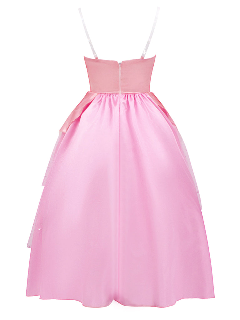 This Pink 1950s Wicked Spaghetti Mesh Patchwork Dress wraps her in 1950s elegance, one twirl at a time
