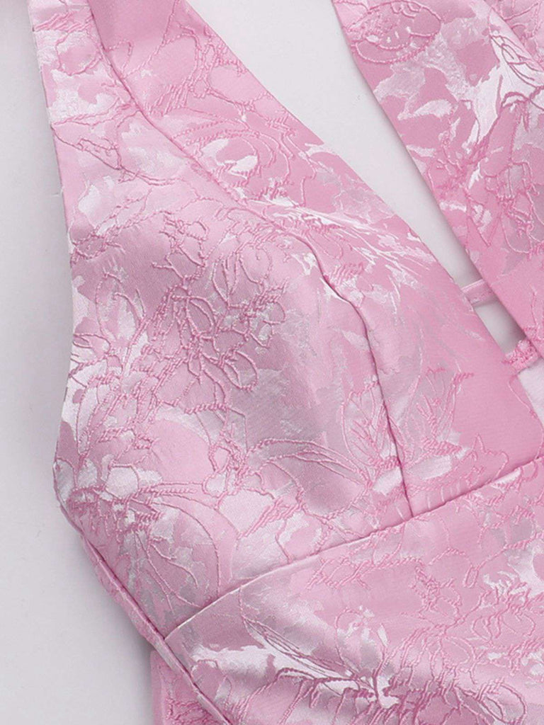 Pink 1960s Back Bow Jacquard Floral Dress — a 1960s silhouette that turns sidewalks into runways
