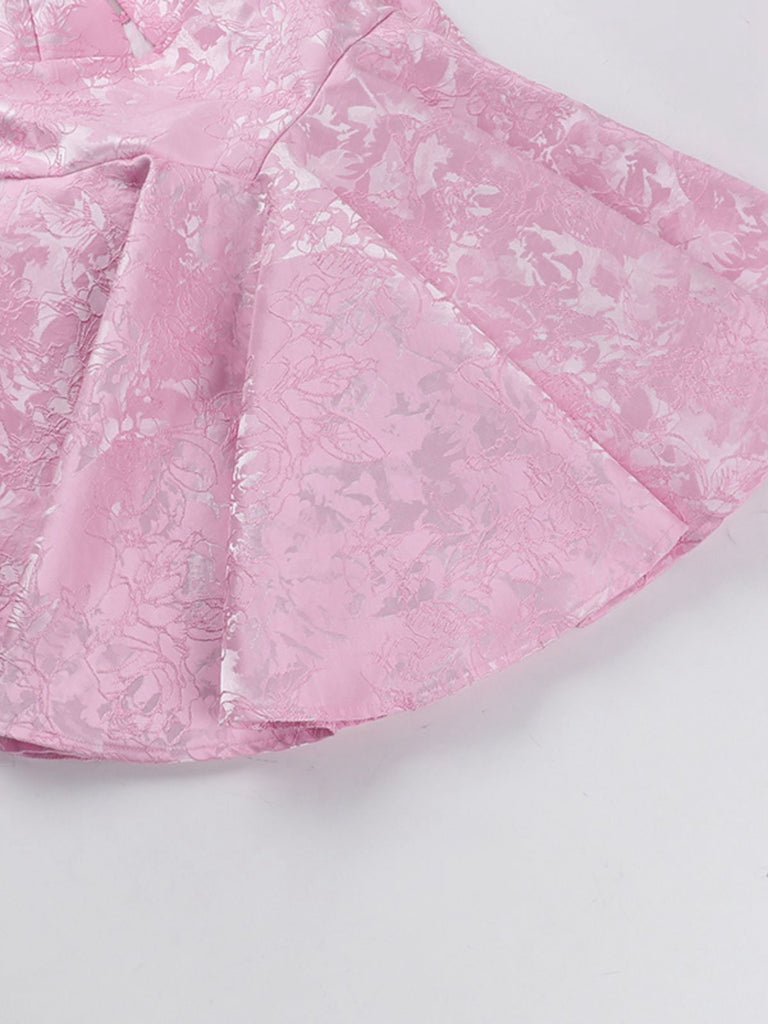 Pink 1960s Back Bow Jacquard Floral Dress — the kind of 1960s dress that makes strangers smile