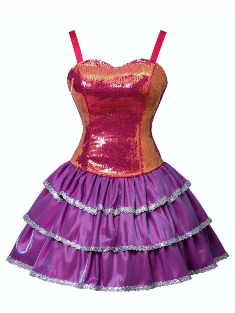 Barbie Sequined Straps Ruffled Mini Princess Dress Set Dapper Day Outfits