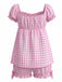 Pink 1960s Bow Gingham Ruffle Pajama Set - vintage fashion, retro style