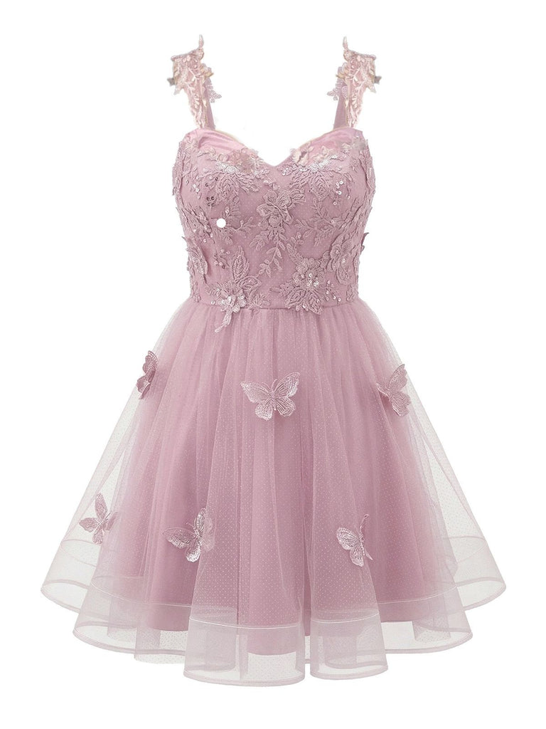 sachin and babi light blue dress Pre-Sale] Pink 1960s Butterfly Tulle Glitter Homecoming Mini Dress