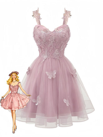 Pink 1960s Butterfly Tulle Glitter Homecoming Mini Dress, vintage dress, retro fashion - perfect for women who love vintage and retro fashion