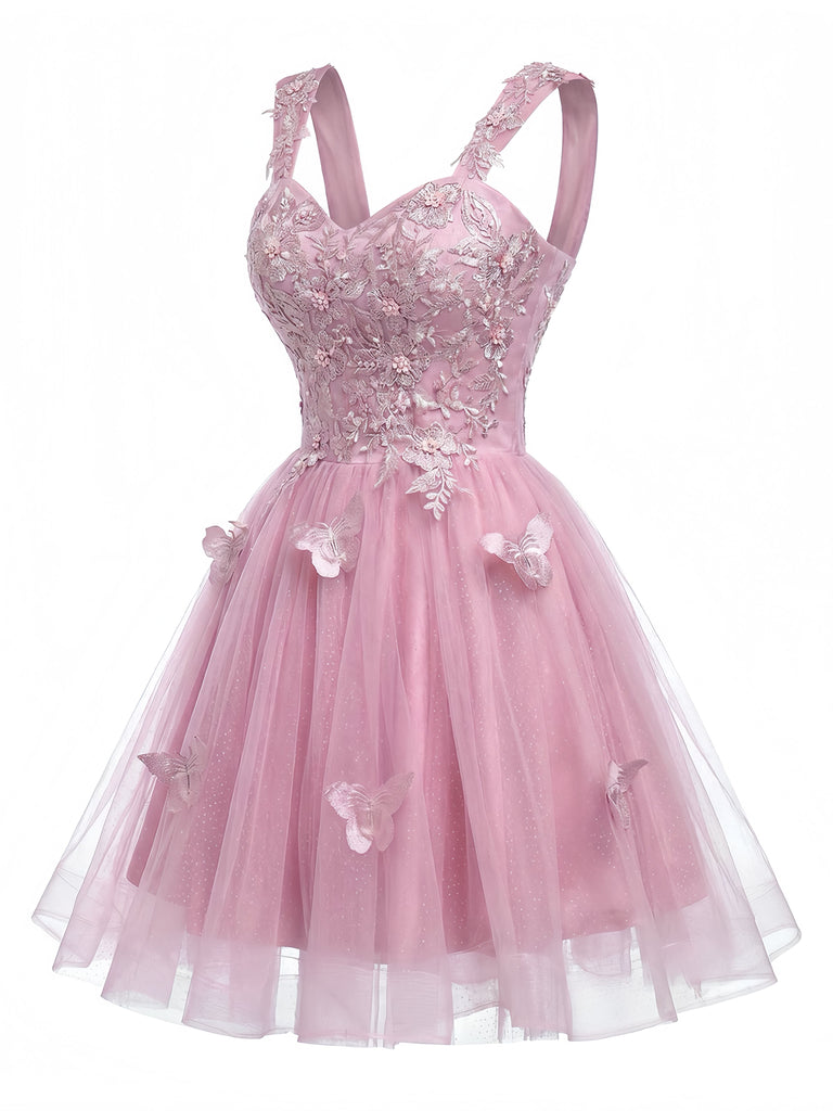 Pink 1960s Butterfly Tulle Glitter Homecoming Mini Dress, vintage dress, retro fashion - perfect for women who love vintage and retro fashion