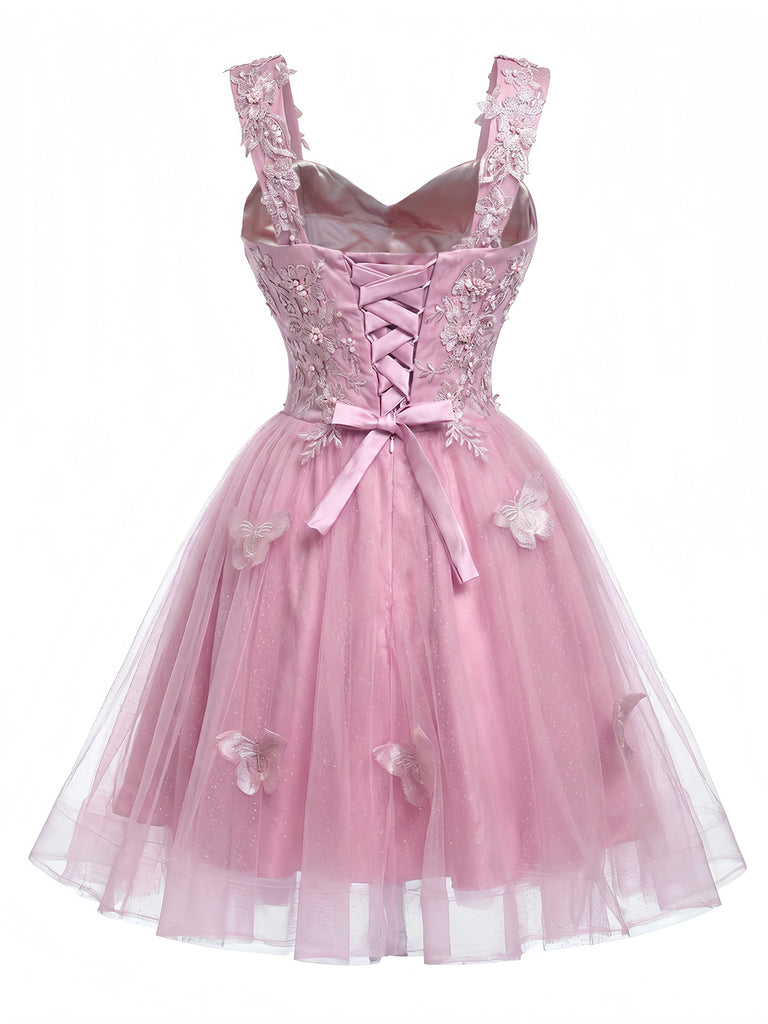 Pink 1960s Butterfly Tulle Glitter Homecoming Mini Dress, vintage dress, retro fashion - perfect for women who love vintage and retro fashion