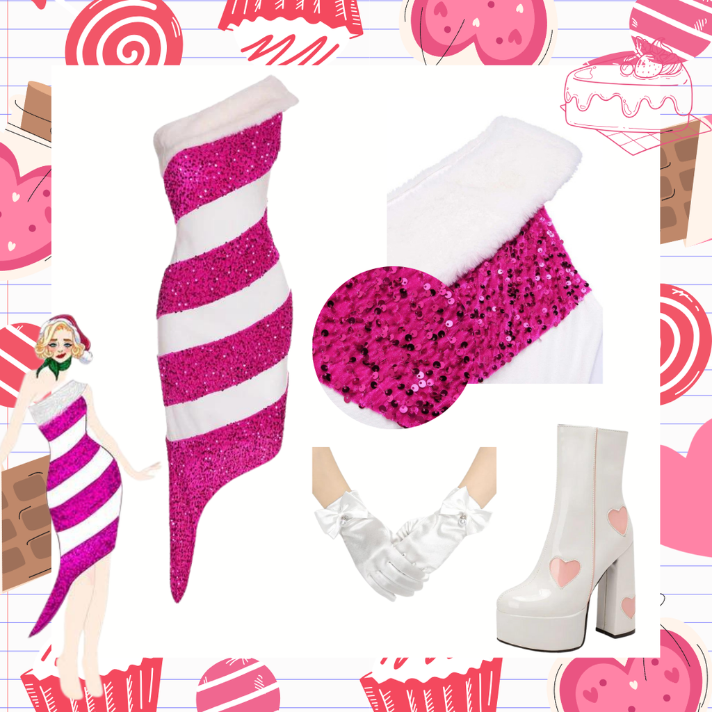 She slips into this Pink 1960s Candy Cane One-Shoulder Dress and suddenly it's a 1960s daydream