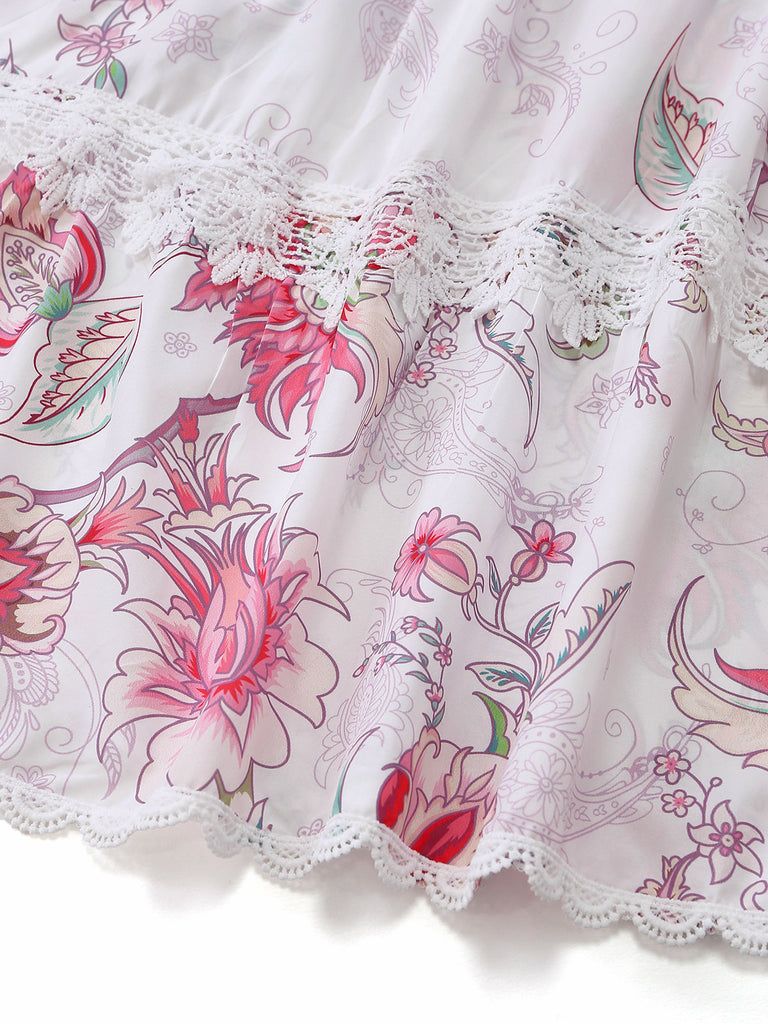 Pink 1960s Floral Cutout Print V-Neck Lace Dress: beautiful vintage dress, retro fashion, elegant style with timeless appeal