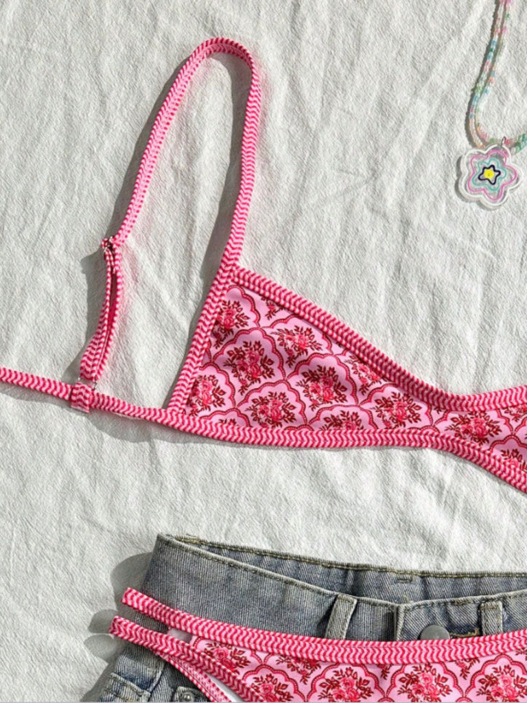 Pink 1960s Floral Print Bikini Set - vintage fashion, retro style
