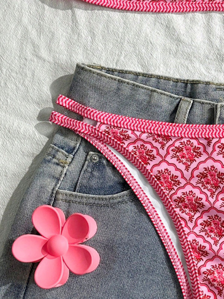 Pink 1960s Floral Print Bikini Set - vintage fashion, retro style
