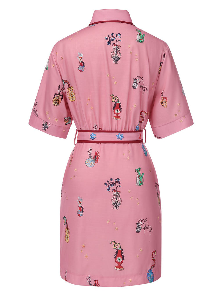 Pink 1960s Floral Print Lapel Belted Dress, vintage dress, retro fashion, floral print - perfect for women who love vintage and retro fashion
