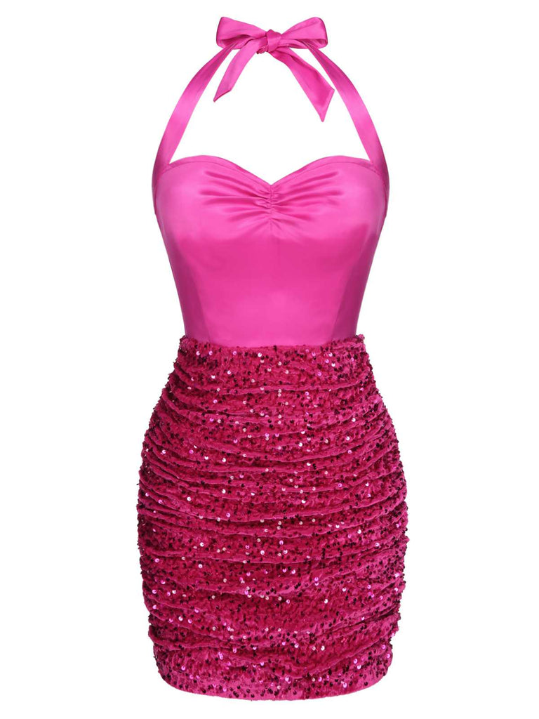 Retro Stage Short Sheath Sequin Homecoming Dress, Hot Pink
